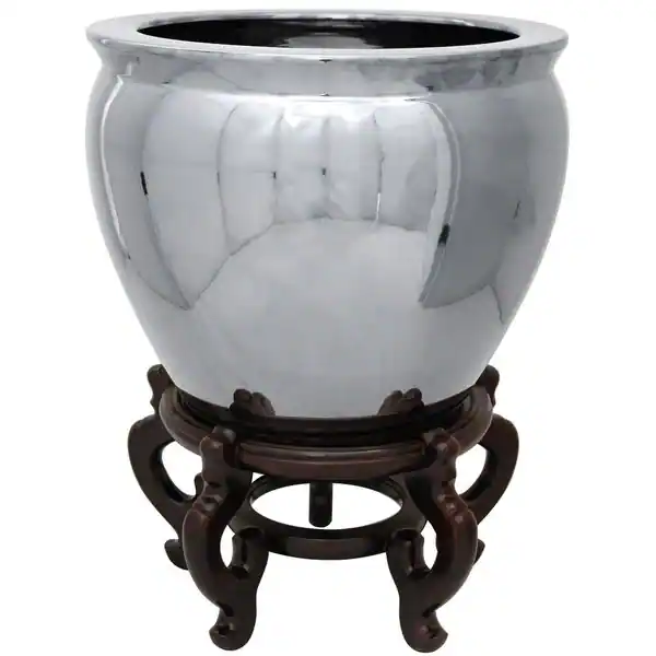 Handmade Oriental Home Porcelain 12-inch Pure Silver Fishbowl (China)