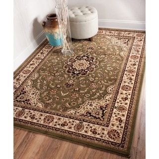 Medallion Traditional Persian Floral Border Oriental Formal Green, Ivory, and Beige Area Rug (3'11 x 5'3)
