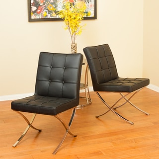 Milania Black Leather Dining Chairs (Set of 2) by Christopher Knight Home