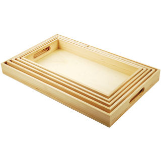 Paintable Wooden Tray Set W/Handles 5/Set