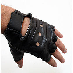 Defender Black Small Leather Fingerless Gloves