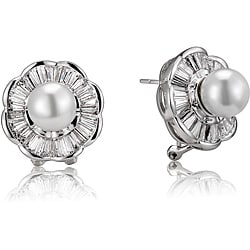 Collette Z Sterling Silver White Faux Pearl and Cubic Zirconia Flower Earrings