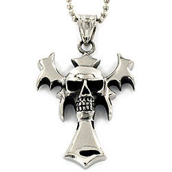 Stainless Steel Skull and Bat Wing Necklace