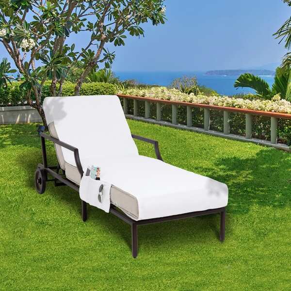Authentic Turkish Cotton White Standard Chaise Lounge Chair Cover with Pockets
