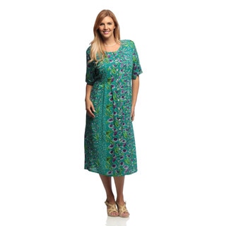 La Cera Women's Plus Size Floral Print Pleated Front Dress