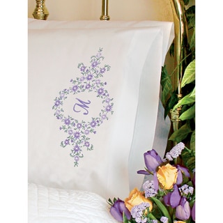 Daisy Monogram Pillowcase Pair Stamped Embroidery -20"X30"