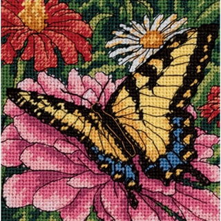 Butterfly On Zinnia Mini Needlepoint Kit-5"X5" Stitched In Floss