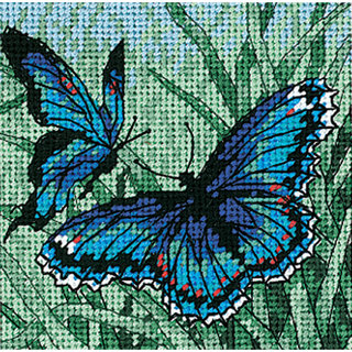 Butterfly Duo Mini Needlepoint Kit-5"X5" Stitched In Thread