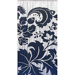 Handpainted Blue and White Floral Indoor Bamboo Curtain , Handmade in Vietnam