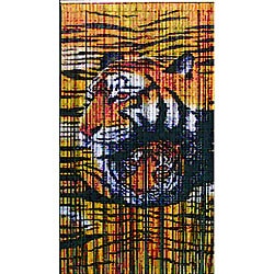 Colorful Indoor Jungle Tigers Painted Bamboo Curtain, Handmade in Vietnam
