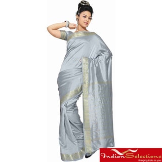 Handmade Gray Fabric Sari / Saree with Golden Border (India)