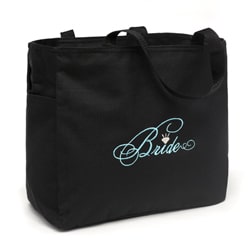 Black 'Bride' Diamond Design Silver-embroidered Polyester Tote Bag