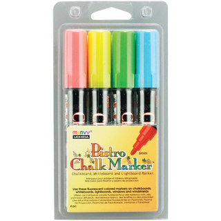 Bistro Chalk Marker Set 4/Pkg-Fluorescent Blue/Red/Green/Yellow