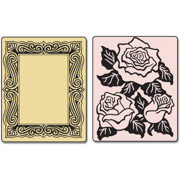 Sizzix Textured Impressions Embossing Folders 2/Pkg-Roses & Frame