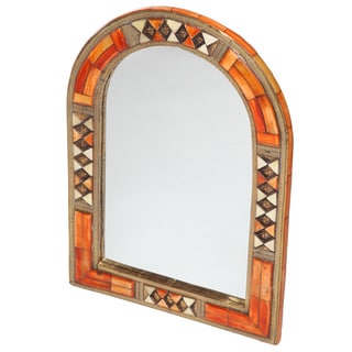 Hand-Carved Henna Bone Moroccan Mirror (Morocco)