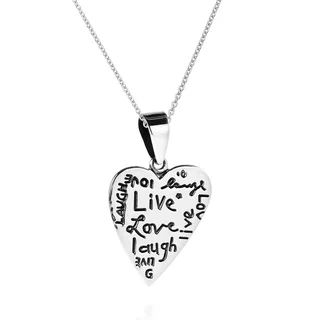 Handmade Inspirational 'Live Love Laugh' Heart .925 Silver Necklace (Thailand)