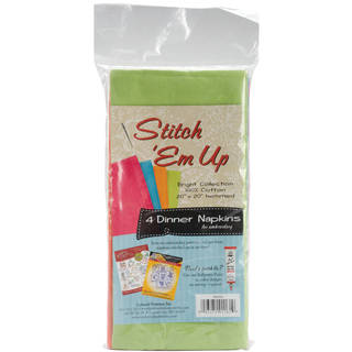 Stitch 'em Up Dinner Napkins For Embroidery 4/Pkg-Bright Collection