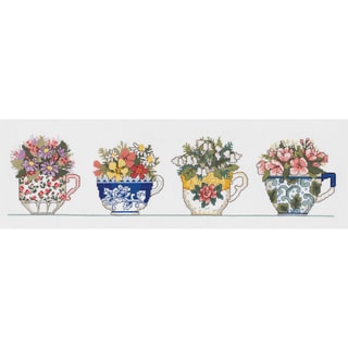 Row Of Teacups Counted Cross Stitch Kit-20"X5" 14 Count