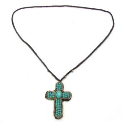 Innate Cross Turquoise/ Brass Embellished Necklace (Thailand)