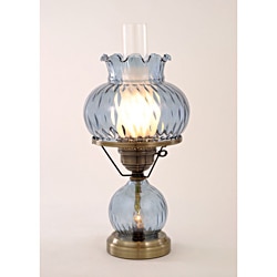 Hurricane with Rhombus Optic Blue Glass Lamp
