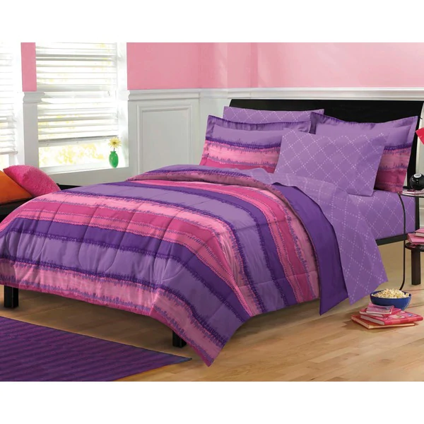 Tie Dye Purple/ Pink 7-piece Bed in a Bag with Sheet Set. Opens flyout.