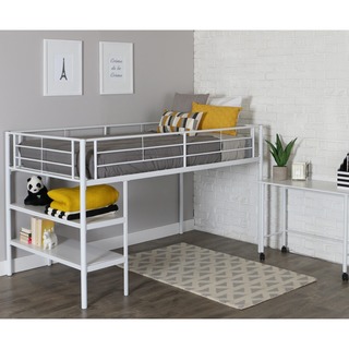 White Twin Loft Bed With Desk / Shelves