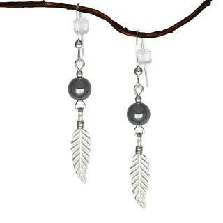 Jewelry by Dawn Hematite With Feather Sterling Silver Earrings