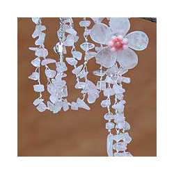 Stainless Steel 'Floral Rain' Rose Quartz Y Necklace (Thailand)
