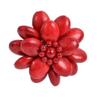 Handmade Red Lotus Coral Stone Floral Pin/ Brooch (Thailand)