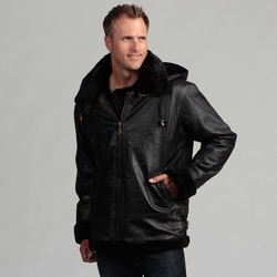 Tanners Avenue Men's Black Leather Shearling Bomber Jacket