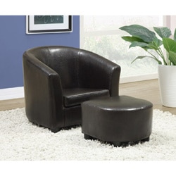 Kids' Dark Brown Leather-Look Chair / Ottoman 2 Piece Set