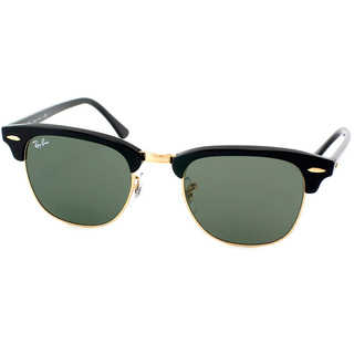 Ray-Ban Clubmaster RB3016 W0365 Unisex Black/Gold Frame Green Lens Round Sunglasses