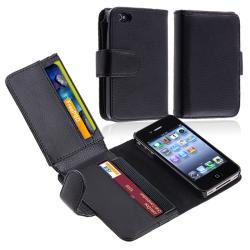 INSTEN Black Leather Phone Case Cover with Wallet for Apple iPhone 4/ 4S