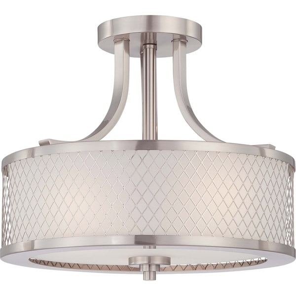 Fusion Nickel and Frosted Glass 3-Light Semi Flush Fixture