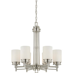 Wright Nickel and Satin White Glass 6-Light Chandelier