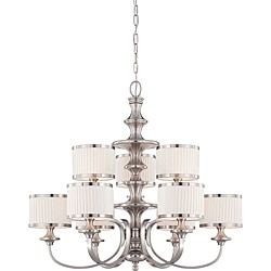Candice Nickel and Flat Pleated White Shades 9-Light Chandelier