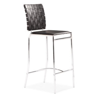 Modern Crisscross Woven Black Faux Leather and Chrome Counter Chairs (Set of 2)