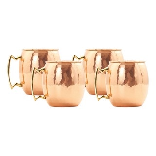Old Dutch Solid Copper 24 oz. Nickel Lined Hammered Moscow Mule Mugs (Set of 4)