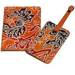 Vines Leather Luggage Tag and Passport Cover Set Made in India