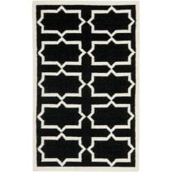 Safavieh Moroccan Reversible Dhurrie Transitional Black/Ivory Wool Rug (3' x 5')
