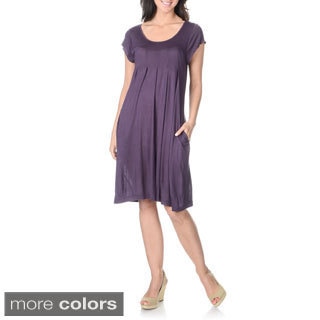 La Cera Women's Short-sleeve Inverted Pleat Knit Dress