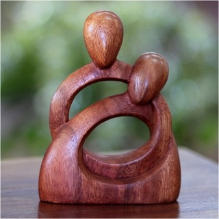 Eternity of Love Wedding Valentine or Year Round Romantic Couple Decorator Accent Brown Suar Wood Art Work Sculpture (Indonesia)