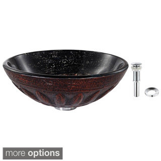 KRAUS Magma Glass Vessel Sink in Brown with Pop-Up Drain and Mounting Ring in Satin Nickel