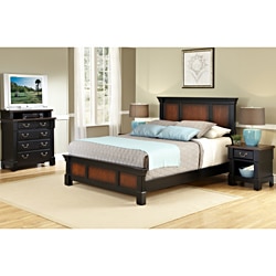 Home Styles The Aspen Collection Rustic Cherry & Black Queen Bed, Media Chest & Night Stand