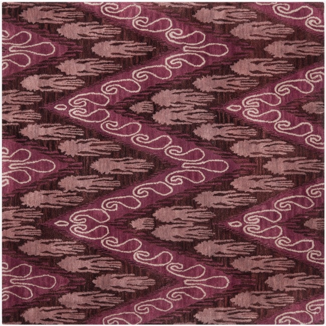 Safavieh Handmade Ikat Dark Brown/ Purple Wool Rug (6' Square)