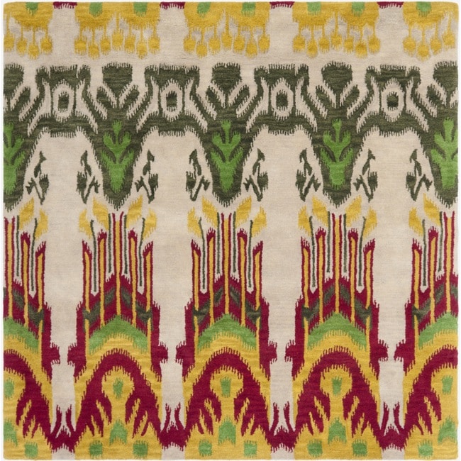 Safavieh Handmade Ikat Beige/ Yellow Wool Rug (6' Square)