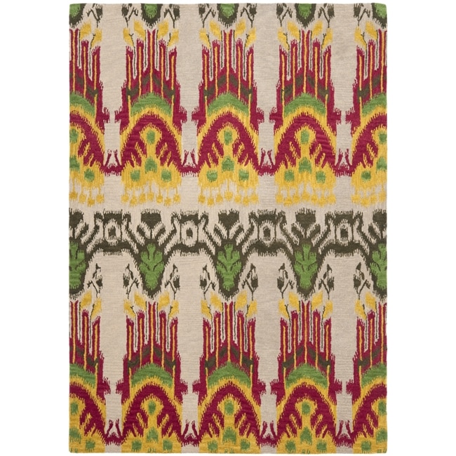 Safavieh Handmade Ikat Beige/ Yellow Wool Rug (4' x 6')