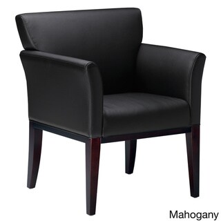 Mayline Mercado Black Leather Visitor Chair with Solid Wood Legs