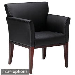 Mayline Mercado Black Leather Visitor Chair with Solid Wood Legs