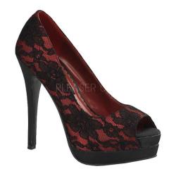 Women's Pin Up Bella 16 Red Satin/Black Lace Overlay